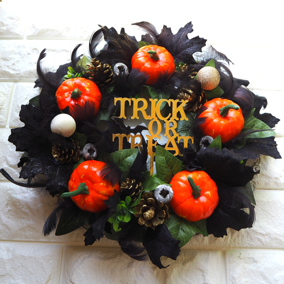 再販　ハロウィンNight ブラックリース　35cm パンプキン　誕生日　Halloween 黒　ゴールド　かぼちゃ　 5枚目の画像