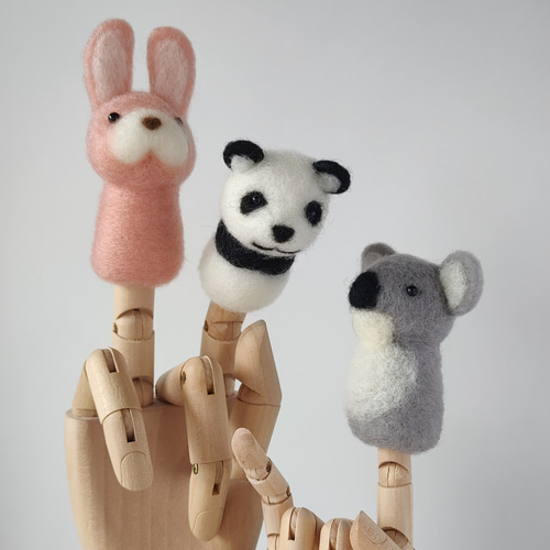 指人形セット パンダ・ウサギ・コアラ 羊毛フェルト なるさん