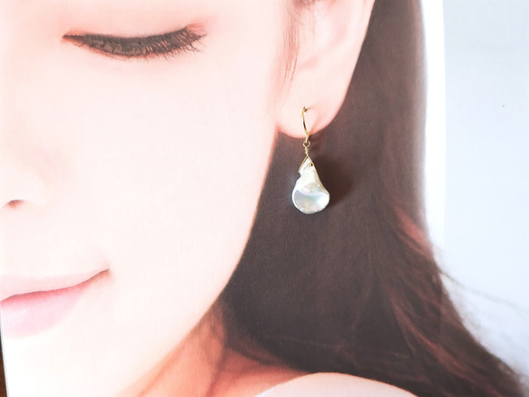 k14gf 高品質 淡水パール クレオ  花びら ピアス pierced earrings ゴールドフィルド 3枚目の画像