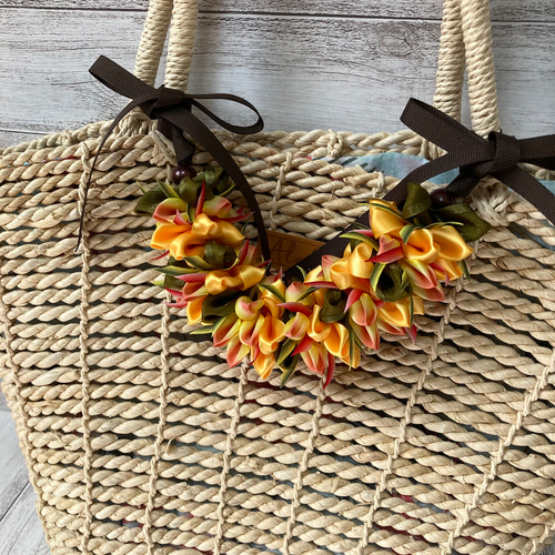 プルメリアバッグチャーム(ロング) イエローゴールド×モス ハワイアン