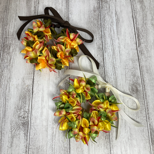 プルメリアバッグチャーム(ロング) イエローゴールド×モス ハワイアン