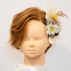 【ショートヘアーやベリーショートの花嫁様に】ドライフラワー風髪飾りG　パンパスグラス・ユーカリのウェディングヘッドドレス 6枚目の画像
