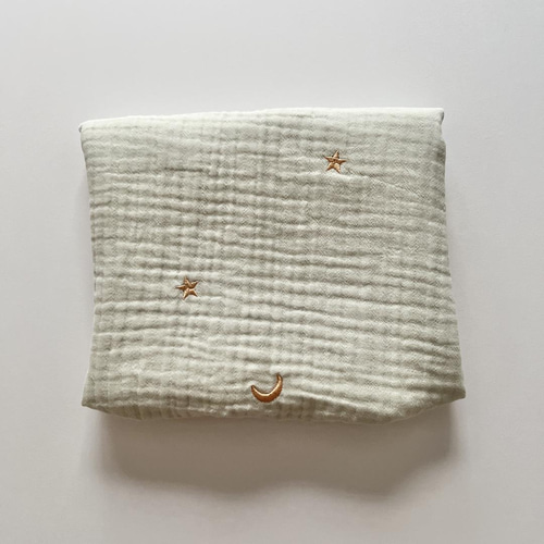 トリプルガーゼ（月と星の刺繍・3色選択可）韓国生地 生地 