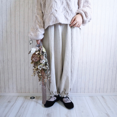 受注製作】ウィンターリネンのドロワーズパンツ(キナリ)｜ハンドメイド 