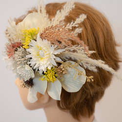 【ショートヘアーやベリーショートの花嫁様に】ドライフラワー風ヘッドパーツG　パンパスグラスのヘッドドレス・髪飾り 5枚目の画像