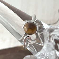 ネコモチーフリング＊天然石リング/シルバー925リング/オープンリング