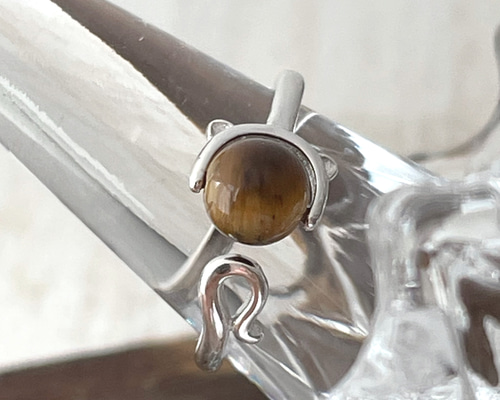 ネコモチーフリング＊天然石リング/シルバー925リング/オープンリング