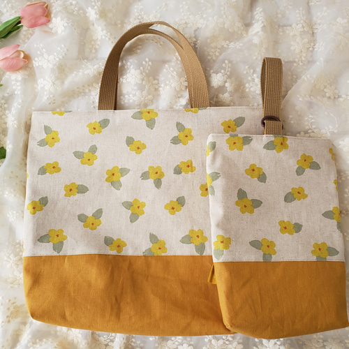 入園・入学準備 》北欧花柄 フリル付きレッスンバッグとシューズバッグ