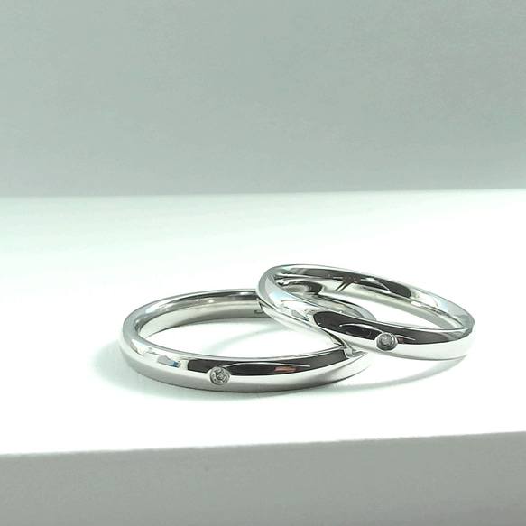 ♥刻印30文字無料♥ シンプル 天然ダイヤモンド ペアリング 指輪 マリッジリング（2本ペア） 6枚目の画像