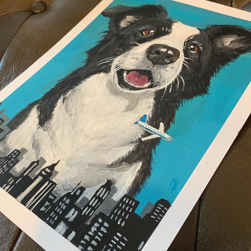絵画 犬 A4 原画 アクリル画 ボーダーコリー 手書き 絵画 大橋