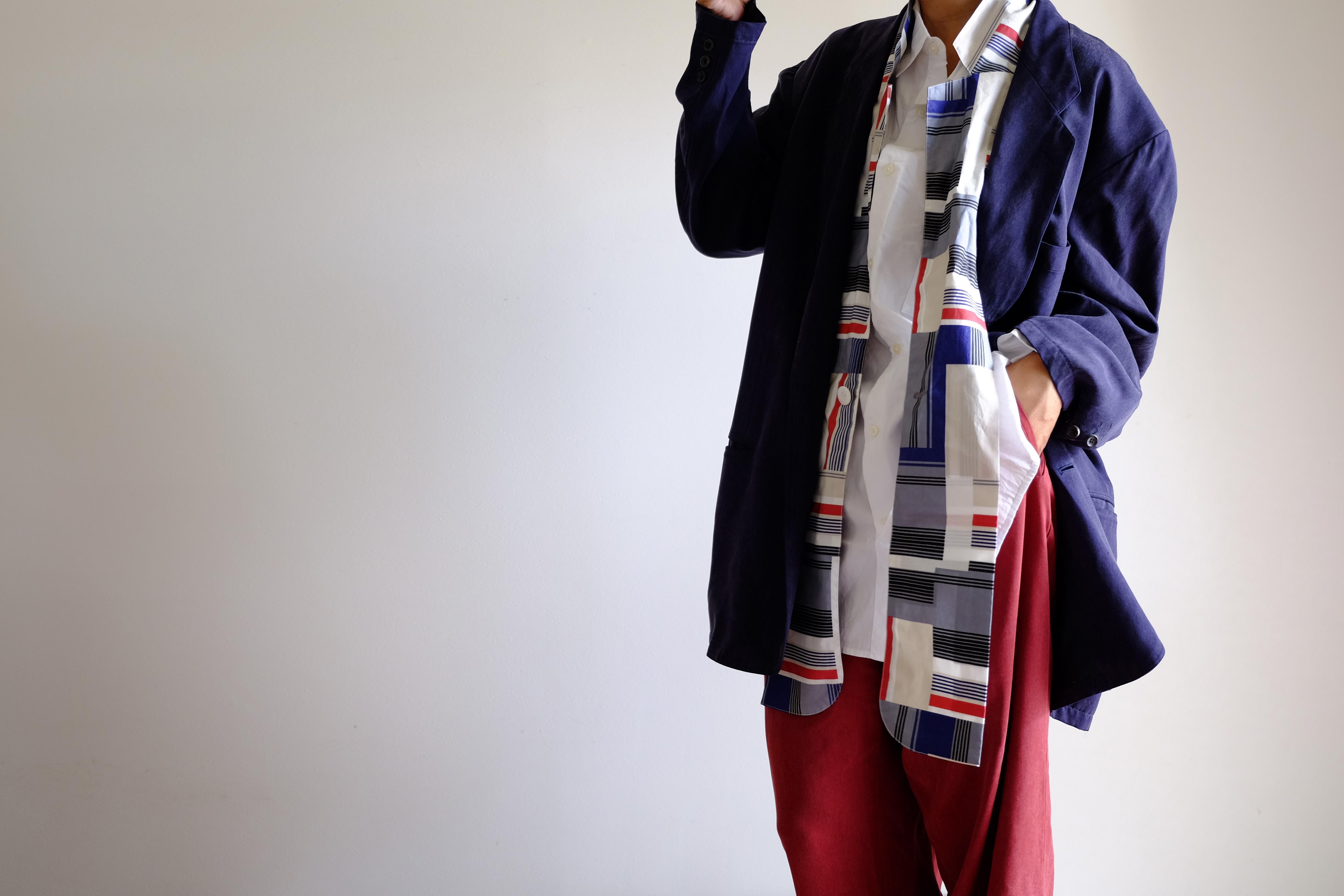 ラペルストール ひとえ / ジャケット 付け襟 / コットン タイプライター【 幾何学ブロック 】