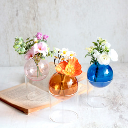 造花ミニブーケセットガラスボールのフラワーベースアレンジ 一輪挿し