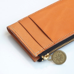 L字ファスナー フラグメントケース（オイルレザー ビスケットベベージュ）パス カード ミニ財布 5枚目の画像