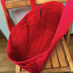 “口袋托特”通勤尺寸“紅色”/帆布托特包/倉敷帆布 8 號 [Made-to-order] 第5張的照片