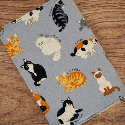 文庫本】ゴムバンド栞付ブックカバー 手帳カバー☆猫の図鑑☆グレー