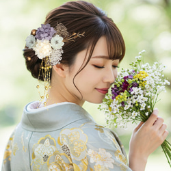 (334-368C)髪飾り2点セット　シルバー×ホワイト　成人式　卒業式　結婚式 髪飾り シルバー メタルフラワー 花 成人式 卒業式 結婚式 着物