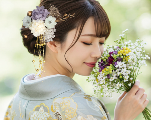 白×紫 枝垂れパールの髪かざり WP08 白無垢 成人式 卒業式 結婚