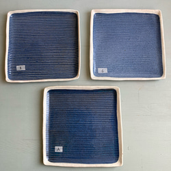 藍色細線正方形皿 1枚目の画像