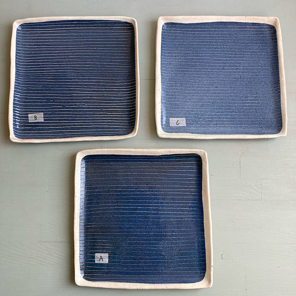 藍色細線正方形皿 1枚目の画像