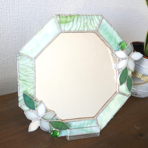 ステンドグラス8角ミラーオリーブ飾り(455) ステンドグラス8角ミラーオリーブ飾り(455)