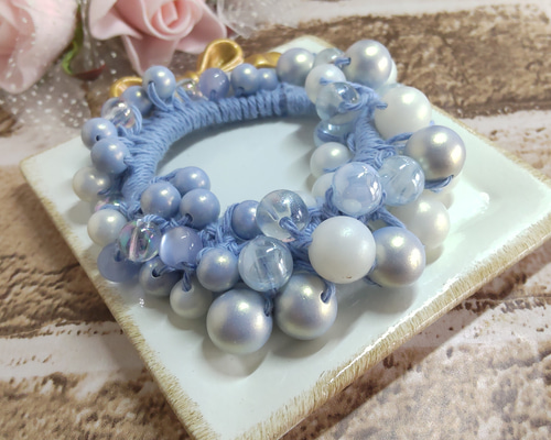 ☆マコ☆様 シュシュ☆ビーズ ヘアゴム☆ハンドメイド ブルーサンドストーン ☆マコ☆様 シュシュ☆ビーズ ヘアゴム☆ハンドメイド ブルー
