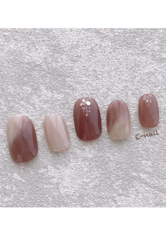 くすみピンク 大人ニュアンスネイルチップ くすみピンク&シルバー