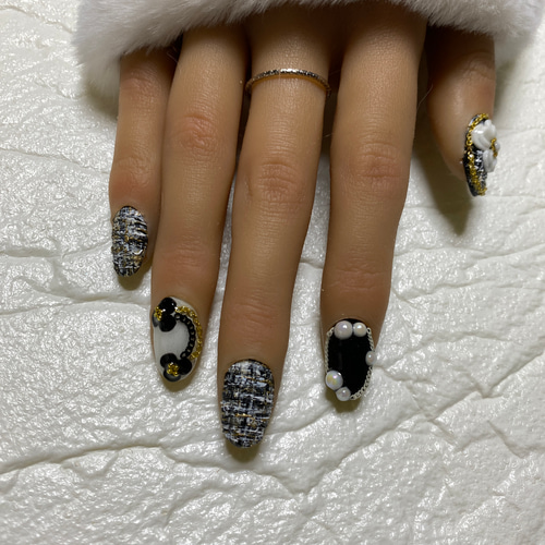 再販3☆カラー変更可/フラワーネイル/3dネイル/nails/ネイル/ツイード  