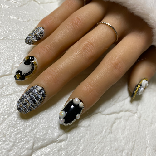 再販3☆カラー変更可/フラワーネイル/3dネイル/nails/ネイル/ツイード  