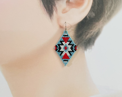 Sterlingsilver ビーズ織マルチカラーピアス&リングセット オルテガ