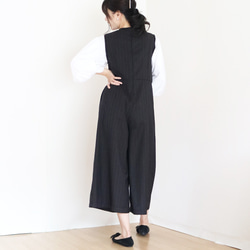 春季秋季【條紋】黑色羊毛束腰背帶褲 第4張的照片