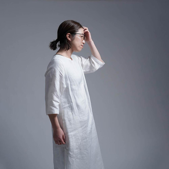 【プレミアム】 Linen dress スリットワンピース / ホワイト a032j-wht1 2枚目の画像