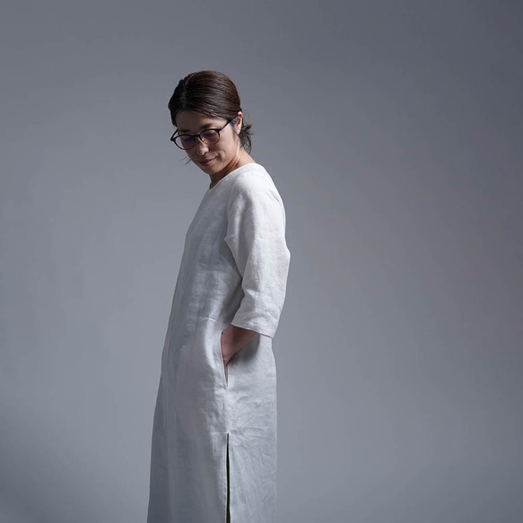 【プレミアム】 Linen dress スリットワンピース / ホワイト a032j-wht1 4枚目の画像