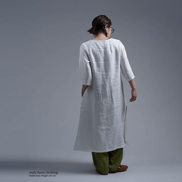 【プレミアム】 Linen dress スリットワンピース / ホワイト a032j-wht1 3枚目の画像