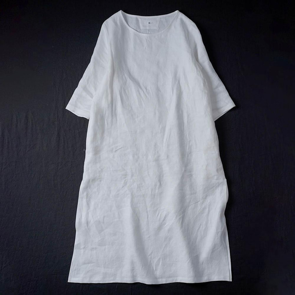 【プレミアム】 Linen dress スリットワンピース / ホワイト a032j-wht1 9枚目の画像