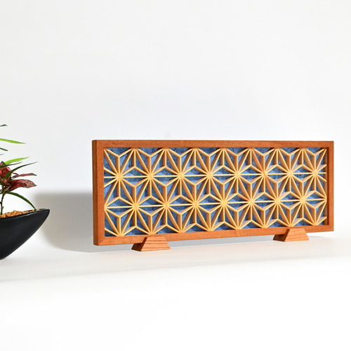 アウトレット 組子と和紙のついたて 【麻の葉 紺】大 タペストリー