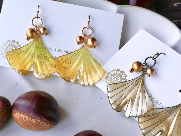 Ginkgo leaves pierced earring 第5張的照片