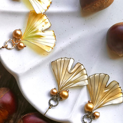 Ginkgo leaves pierced earring 第3張的照片