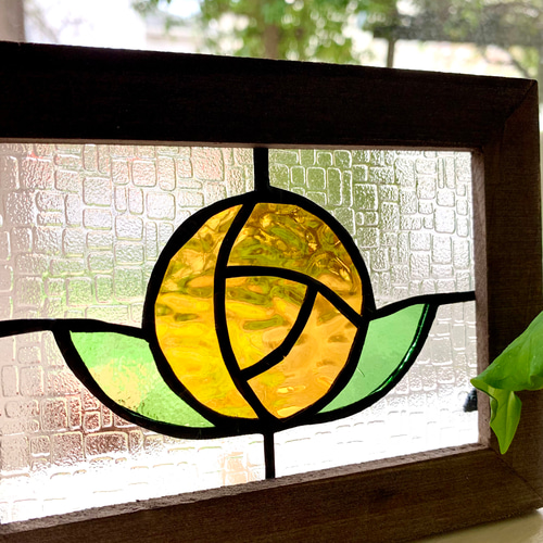 ステンドグラス※パネル※Rose 枠ブラウン その他インテリア雑貨 Glass