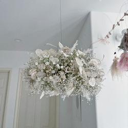 flying wreath " LUNA " ドライフラワー リース ホワイト ルナリア かすみ草 5枚目の画像