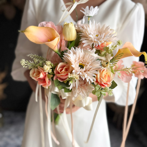 桜ブーケ&ブートニア　ピンク 青 ホワイトリボン 桜ブーケ&ブートニア ピンク 青 ホワイトリボン 桜ブーケ&ブートニア