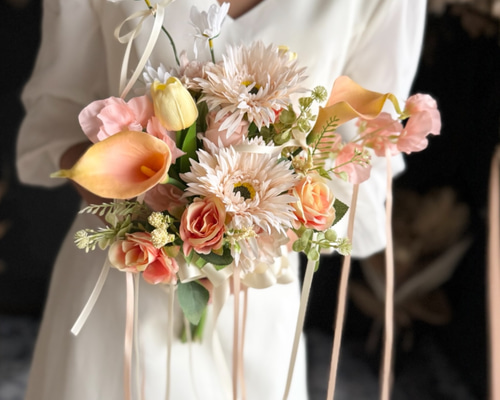 サーモンピンク×オレンジクラッチブーケ☆ブートニア サーモンピンク×オレンジクラッチブーケ☆ブートニア その他オーダー