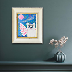 【 広がる愛 】宇宙ねこ　白猫　メッセージアート　ヒーリング　宇宙　天使　月　太陽　額入り 12枚目の画像