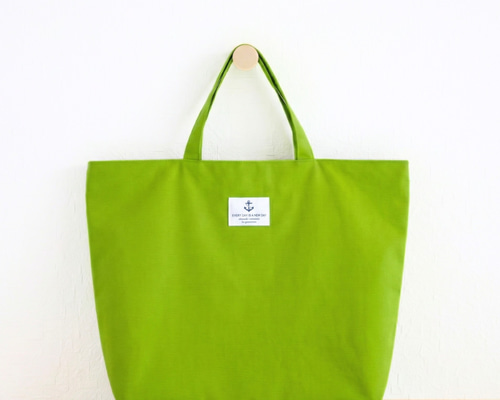 ファスナー付きトートバッグ(黄緑) レッスンバッグ ナイロン製 防水