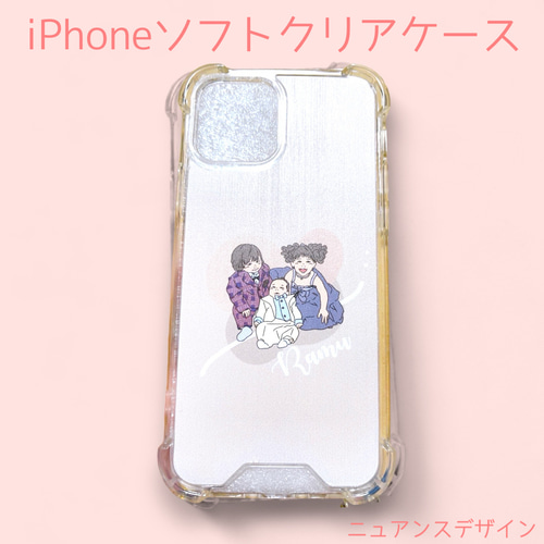 耐衝撃ソフトクリアスマホケース オーダー》似顔絵 線画イラスト