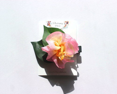 レジンヘアゴム　ピンク　ダイヤ　南国　ハイビスカス風 ハイビスカス・ヘアゴム／3個セット／フラに浴衣にウクレレ発表