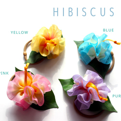 木槿花髮帶/藍色透明紗/適合草裙舞、浴衣和尤克里裡演奏會/夏威夷花彈性絲帶配件 第3張的照片
