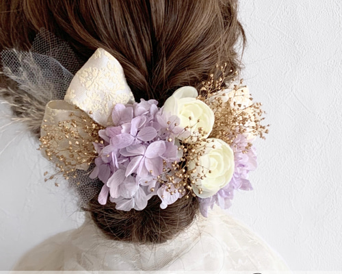 ヘッドドレス ribbon purple gold 髪飾り ヘアアクセサリー 結婚式