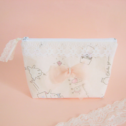 オーガンジーポーチ❁⃘裏地付き♪透け感あるポーチ ボタニカルフラワー ピンク オーガンジーポーチ❁⃘裏地付き♪透け感あるポーチ ボタニカル