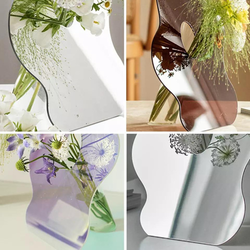 アクリルの立て掛けフラワーベースに飾ったフラワーアレンジ 一輪挿し