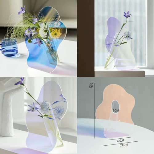 花瓶　フラワーアレンジメント フラワーベース　インテリア　小物 アクリルの立て掛けフラワーベースに飾ったフラワーアレンジ 一輪挿し